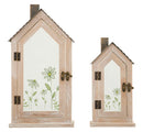 Lanterne Home Flower Coppia 18x13x36 cm in Legno e Vetro Marrone e Grigio e Verde      
