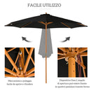 Ombrellone da Giardino 3 m con Palo in Legno 8 Stecche e Parasole in Poliestere Nero      