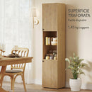Mobile da Bagno a Colonna Slim 40x31x182H cm 6 Ripiani 2 Ante e Ripiano in Vetro Temperato in MDF Rovere      