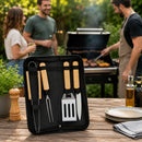 Set 4 Pezzi Accessori per Barbecue Valigetta Pieghevole con Manico in Legno      