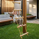 Scaletta per Bambini 3-8 Anni a 5 Pioli con Fibbie e Cinghie in Legno e PE Color Legno      