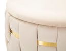 Puff con Contenitore Shanty Crema Set 2 Pz Ø37x42 cm - Ø28x35 cm in Ferro e MDF e Spugna e Poliestere Crema e Oro      