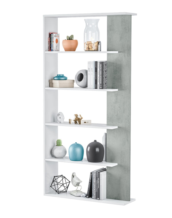 prezzo Libreria Salvaspazio per Soggiorno 90x25x180 cm Rizzetti Santa Cruz Bianco e Cemento