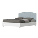 Letto Matrimoniale con Rete e Contenitore Alzata Comoda Struttura Bianco Frassico e Testata in Microfibra Antilia Azzurro Varie Misure