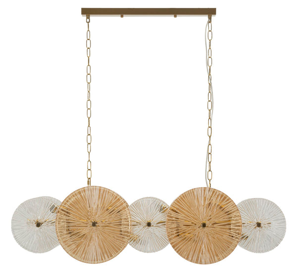 Lampadario Osaka 100x23x28 cm in Ferro e Vetro Oro e Marrone e Trasparente prezzo