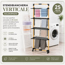 Stendibiancheria a Torre Verticale a 4 Livelli 69x69x175 cm Pieghevole con Ruote Nero e Legno      