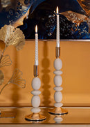 Porta Candele Shuttle Crema Set 2 Pz Ø10x33,5 cm - Ø10x25 cm in Ferro Crema e Oro      
