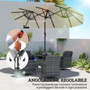 Ombrellone Doppio 292x150x220 cm con Luci LED e Manovella in Poliestere e Acciaio Beige      