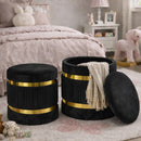 Set 2 Pouf Contenitore Ø 38x44 cm e Ø 31x38 cm con Rivestimento Velluto Nero     
