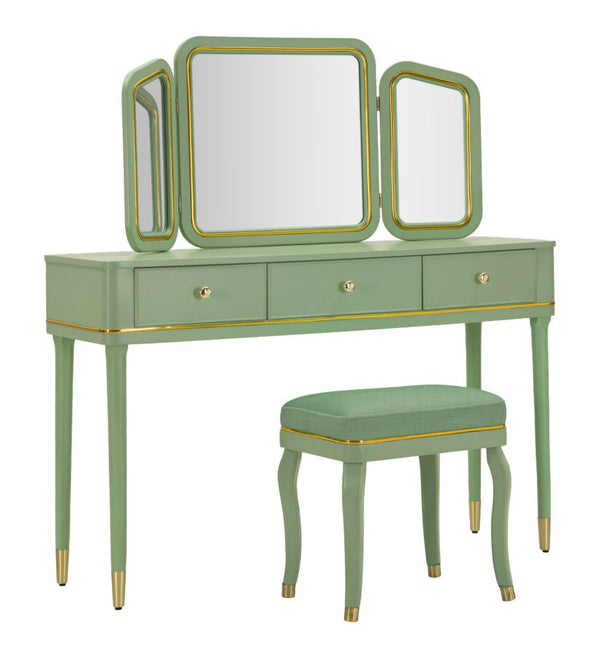 Toeletta Camille con Specchio e Sgabello Verde 120x37x79 cm in Legno di Pino Specchio e Poliestere acquista