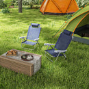 Set 2 Sedie da Pesca Pieghevoli e Reclinabili 6 Livelli 62x65x80 cm in Alluminio e Tessuto Blu Scuro