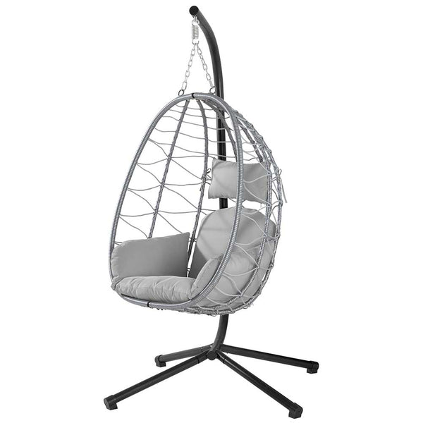 Poltrona Sospesa Giardino Sedia Dondolo Amaca Pensile Rannat e Metallo Grigio sconto