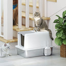 Lettiera per Gatti Chiusa 40,5x60,5x41,5 cm con Vassoio in Acciaio in PP Bianco e Argento  