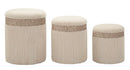 Puff con Contenitore Cortina Crema Set 3 Pz Ø40,5x49,5 cm - Ø35x42 cm - Ø31x38 cm in MDF e Spugna e Poliestere Crema      