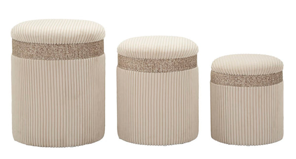 Puff con Contenitore Cortina Crema Set 3 Pz Ø40,5x49,5 cm - Ø35x42 cm - Ø31x38 cm in MDF e Spugna e Poliestere Crema acquista