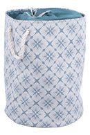 Cesto Portabiancheria con Manici Ø40x50 cm in Poliestere Azzurro e Bianco