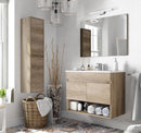 Mobile Bagno Sospeso 90 cm Lavabo 2 Ante con Colonna Rizzetti Rien Plus Bianco Lucido
