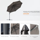 Ombrellone Decentrato da Giardino in Acciaio Ø2,95x2,5 m 360° Grigio 
