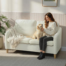 Divano 2 Posti Moderno 137x69x82 cm con Cuscini Spessi e Rivestimento Sherpa Crema      