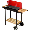 Barbecue a Carbone 83x28x83 cm con Griglia Rettangolare Altezza Regolabile in Acciaio e Legno Nero e Rosso      