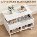 Tavolino da Caffè 75x40x58 cm con Piano Sollevabile e Spazio Nascosto Bianco Punzonato      