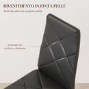 Set 6 Sedie da Pranzo Moderne Schienale Alto Cuciture a Diamante 41x50x97 cm Nero  