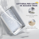 Lettiera per Gatti Chiusa 40,5x60,5x41,5 cm con Vassoio in Acciaio in PP Bianco e Argento  