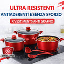 Set 3 Casseruole Milena con Coperchi e Mestoli Piano Cottura Universale Rosso     