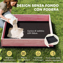 Sabbiera per Bambini 3-6 Anni 134,5x127,5x130 cm con Tettuccio Fenicotteri Sedute Pieghevoli Coperchio e Fodera in Legno di Abete Rosa      
