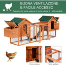 Pollaio da Giardino 2 Casette 313x70x108 cm con Tetto Apribile in Legno