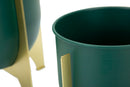 Porta Vasi Grent Shet Set 2 Pz Ø24,5x26 cm - Ø19x21 cm in Ferro Verde e Oro      