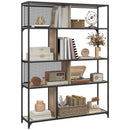 Libreria Design Industriale a 5 Livelli Porta Metallica Scorrevole 120x30x161 cm in Legno e Acciaio Nero e Grigio