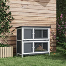 Conigliera a 2 Livelli con Rampa e 2 Vassoi Estraibili 97x44x91 cm in Legno di Abete e Bitume Grigio   
