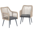 Set 2 Sedie da Giardino 54x65x80 cm con Cuscini e Braccioli in Acciaio e Rattan PE Grigio Scuro      