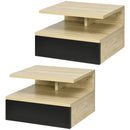 Set di 2 Comodini Sospesi Moderni con Cassetto e Mensola Superiore 35x32x22,5 cm  Rovere e Nero