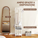 Appendiabiti da Terra 38,5x30x170 cm con Asta e 2 Ripiani Aperti in Legno e Acciaio Bianco  