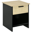 Comodino 1 Cassetto 1 Ripiano 40x40x50 cm in Legno e Rattan Nero e Naturale