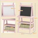 Lavagna per Bambini 59x48x118 cm a Gesso Magnetica e Rotolo di Carta in Legno Rosa  