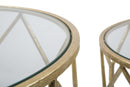 Tavolinetti da Caffé Oro Coppia Ø50x60-45x50 cm in Ferro e Vetro Oro