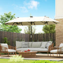 Ombrellone Doppio 292x150x220 cm con Luci LED e Manovella in Poliestere e Acciaio Beige      