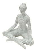 Decorazione Donnina Yoga Silver 20,5x15,5x23 cm in Resina Bianco      