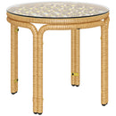 Tavolino da Giardino in Stile Boho Chic Ø50x44 cm in Rattan e Vetro Giallo   