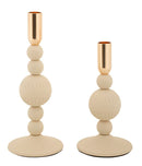 Porta Candele Aster Crema Set 2 Pz Ø10x25,5 cm - Ø10x20 cm in Ferro Crema e Oro      