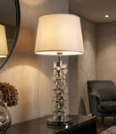 Lampada da Tavolo Silver Flower Ø35x74 cm in Ferro e Metallo e Tessuto e Vetro Argento e Bianco      