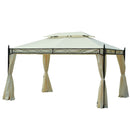Gazebo da Giardino 3x4m in Acciaio Teli Laterali e Doppio Tetto Crema 