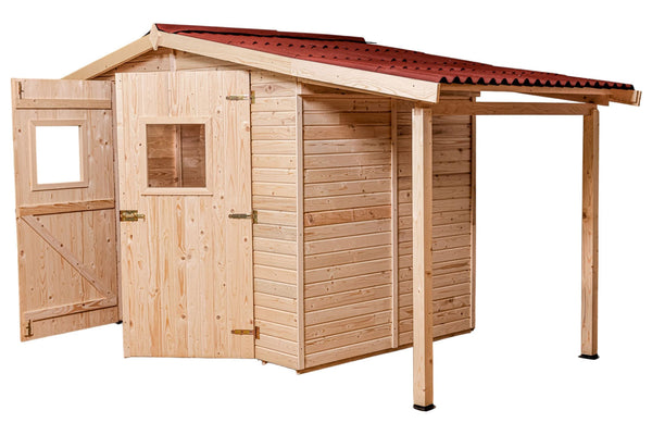 Casetta Box da Giardino 3,36x1,6 m con Pavimento e Tettoia Laterale in Legno Picea Massello 16mm Eden sconto