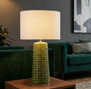 Lampada da Tavolo Gliss Verde Ø30x52 cm in Ceramica e Ferro e Tessuto Verde e Bianco      