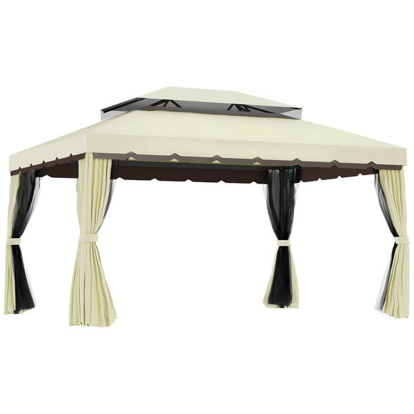 sconto Gazebo da Giardino 4x3 m con Zanzariera e Tende Tetto Doppio e Rivestimento Anti-UV Crema