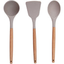 Set 12 Utensili da Cucina con Supporto in Silicone e Manico Legno Tortora      
