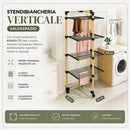 Stendibiancheria a Torre Verticale a 4 Livelli 69x69x175 cm Pieghevole con Ruote Nero e Legno      